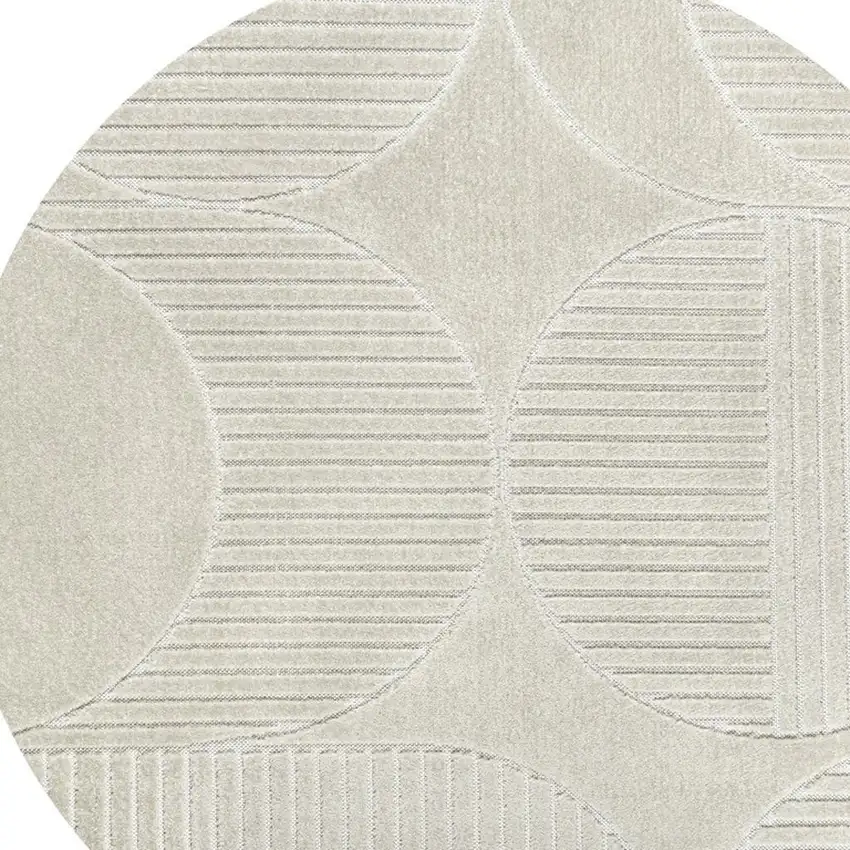 6' Ivory And Cream Round Striped Indoor Outdoor Area Rug Photo 2