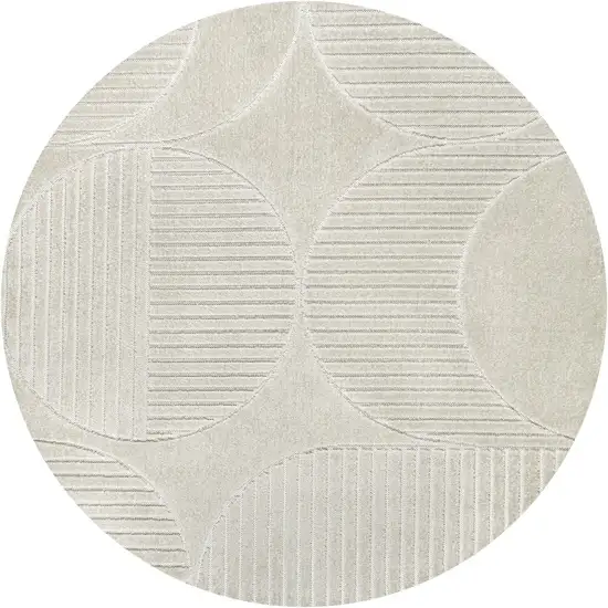 7' Ivory And Cream Round Striped Indoor Outdoor Area Rug Photo 3