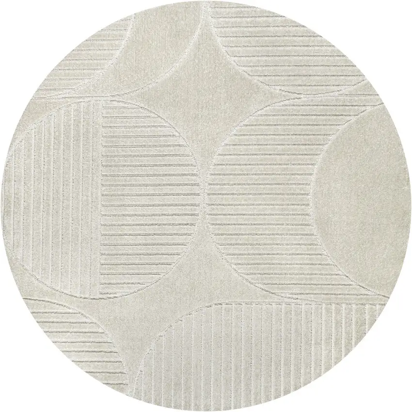 7' Ivory And Cream Round Striped Indoor Outdoor Area Rug Photo 3