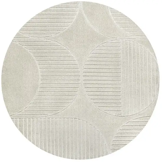 8' Ivory And Cream Round Striped Indoor Outdoor Area Rug Photo 3