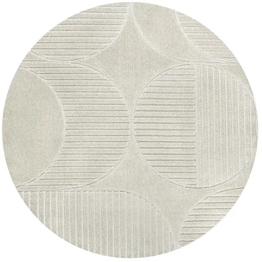 8' Ivory And Cream Round Striped Indoor Outdoor Area Rug Photo 3