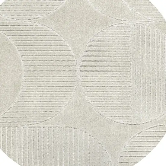 8' Ivory And Cream Round Striped Indoor Outdoor Area Rug Photo 2