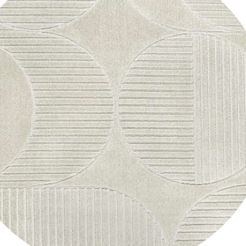 8' Ivory And Cream Round Striped Indoor Outdoor Area Rug Photo 2