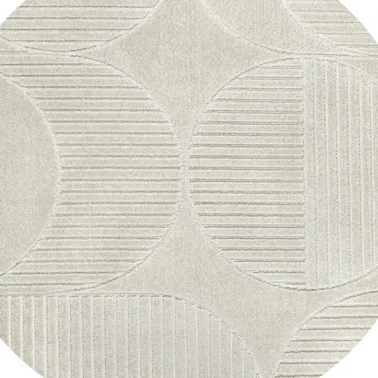 9' Ivory And Cream Round Striped Indoor Outdoor Area Rug Photo 2
