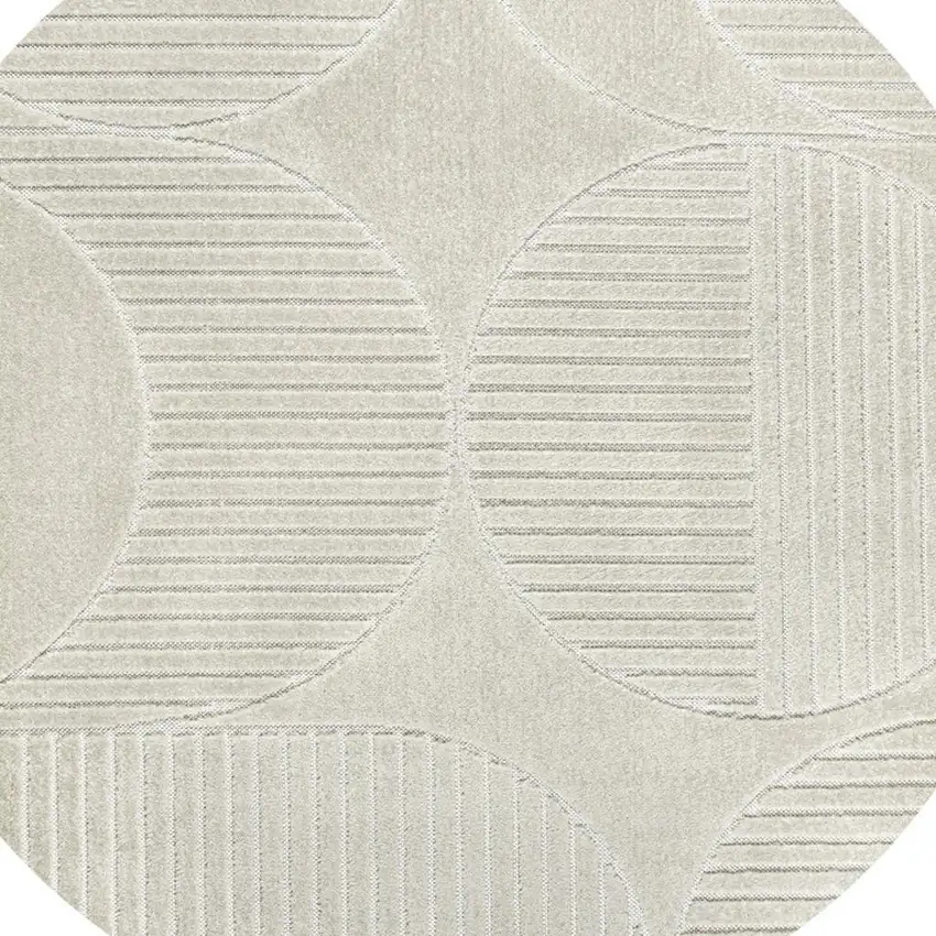9' Ivory And Cream Round Striped Indoor Outdoor Area Rug Photo 2