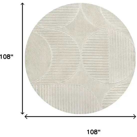 9' Ivory And Cream Round Striped Indoor Outdoor Area Rug Photo 8