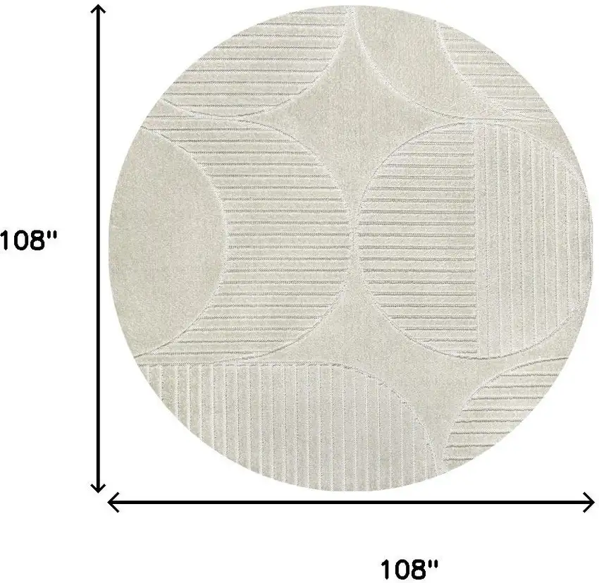 9' Ivory And Cream Round Striped Indoor Outdoor Area Rug Photo 8