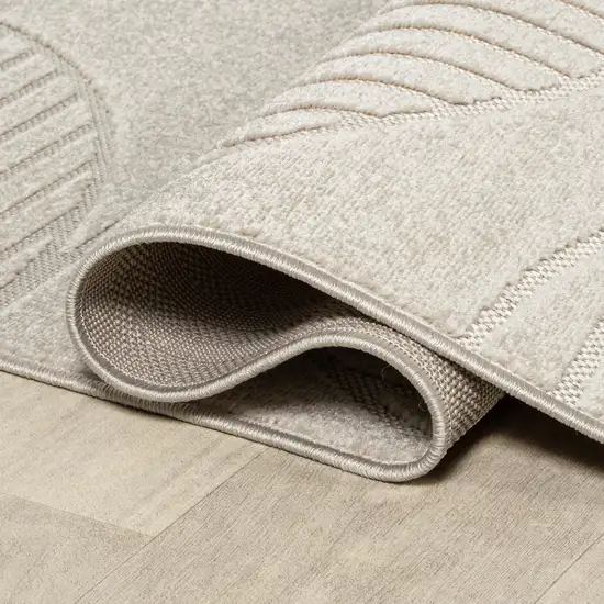 9' Ivory And Cream Round Striped Indoor Outdoor Area Rug Photo 7