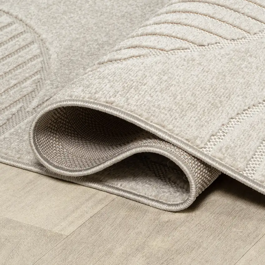 9' Ivory And Cream Round Striped Indoor Outdoor Area Rug Photo 7