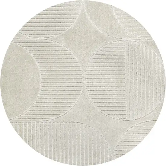 9' Ivory And Cream Round Striped Indoor Outdoor Area Rug Photo 1