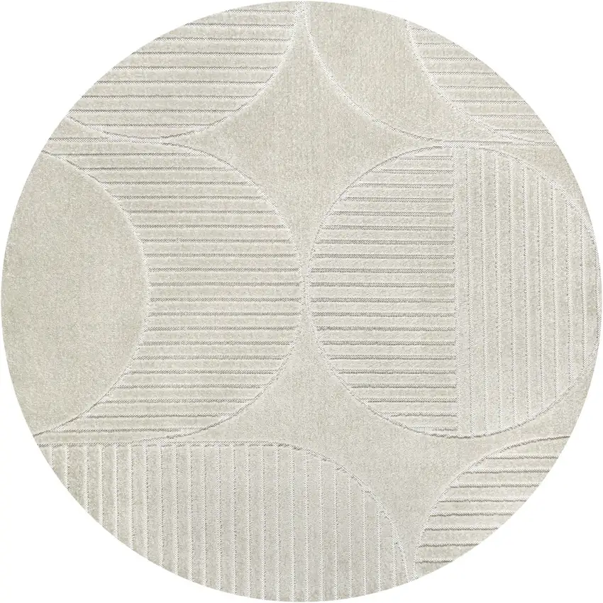 9' Ivory And Cream Round Striped Indoor Outdoor Area Rug Photo 1