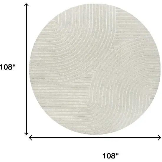 9' Ivory And Cream Round Striped Indoor Outdoor Area Rug Photo 8
