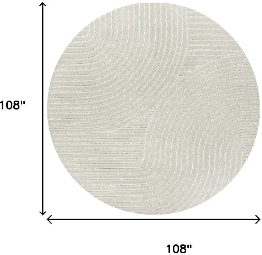 9' Ivory And Cream Round Striped Indoor Outdoor Area Rug Photo 8