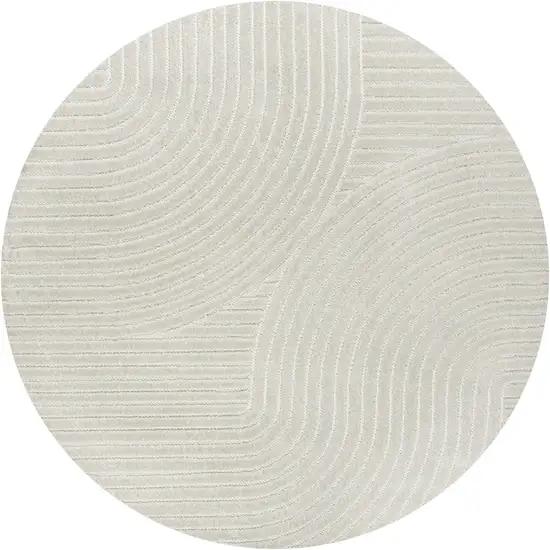 9' Ivory And Cream Round Striped Indoor Outdoor Area Rug Photo 1