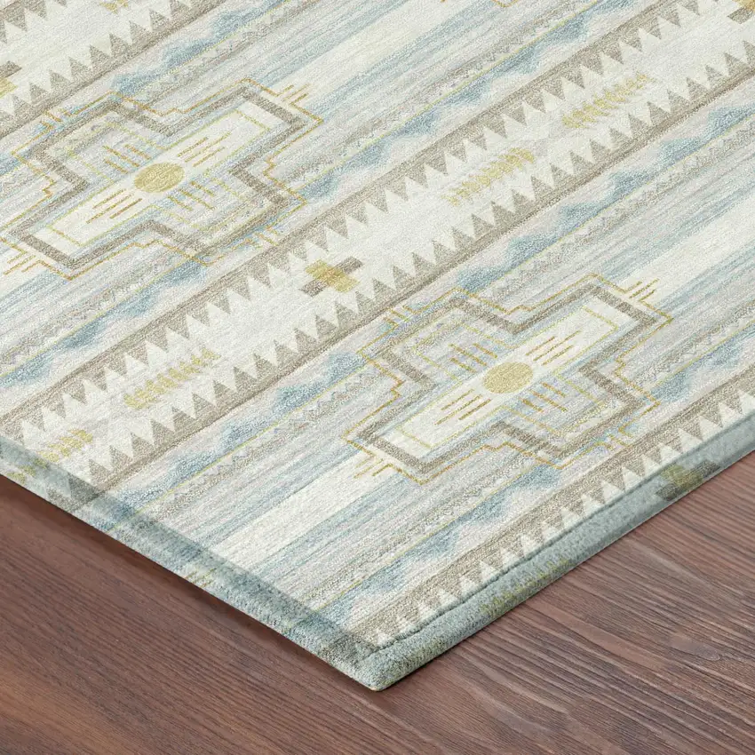 8' Ivory And Cream Round Tribal Washable Indoor Outdoor Area Rug Photo 5