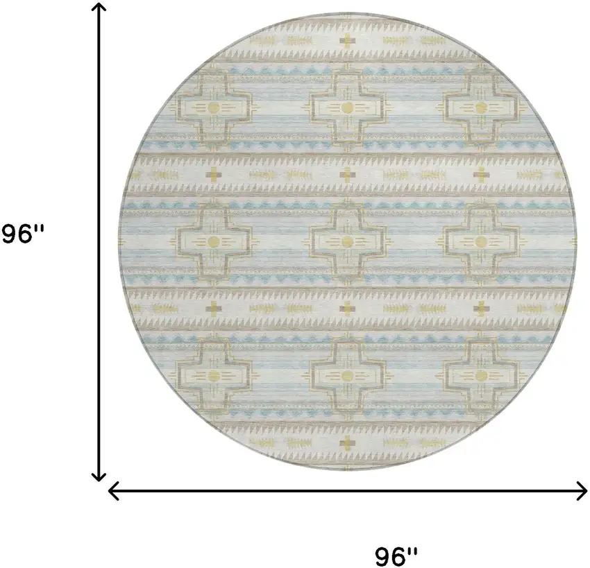 8' Ivory And Cream Round Tribal Washable Indoor Outdoor Area Rug Photo 7