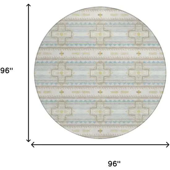 8' Ivory And Cream Round Tribal Washable Indoor Outdoor Area Rug Photo 7
