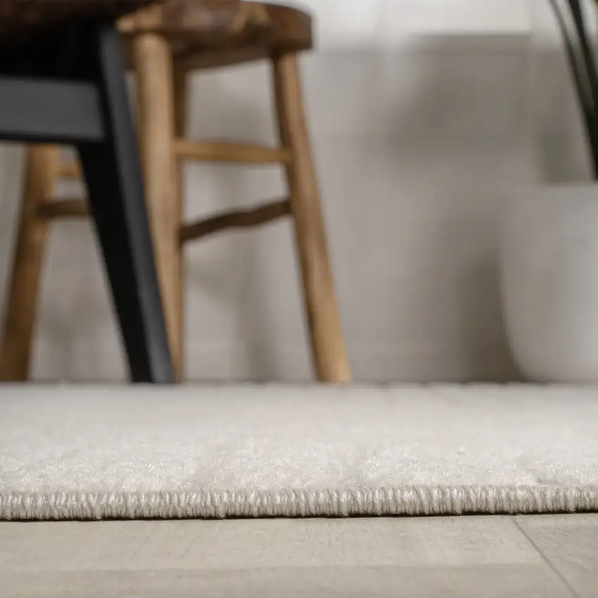 5' Ivory And Cream Square Striped Indoor Outdoor Area Rug Photo 5