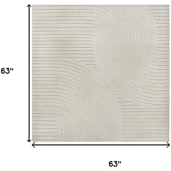 5' Ivory And Cream Square Striped Indoor Outdoor Area Rug Photo 7