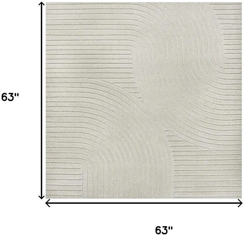 5' Ivory And Cream Square Striped Indoor Outdoor Area Rug Photo 7