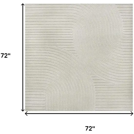 6' Ivory And Cream Square Striped Indoor Outdoor Area Rug Photo 7