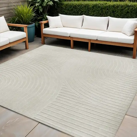 8' Ivory And Cream Square Striped Indoor Outdoor Area Rug Photo 1