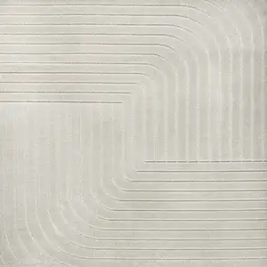 Photo of 5' Ivory And Cream Square Striped Indoor Outdoor Area Rug