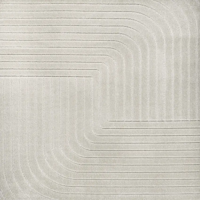 5' Ivory And Cream Square Striped Indoor Outdoor Area Rug Photo 1