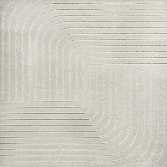 6' Ivory And Cream Square Striped Indoor Outdoor Area Rug Photo 3