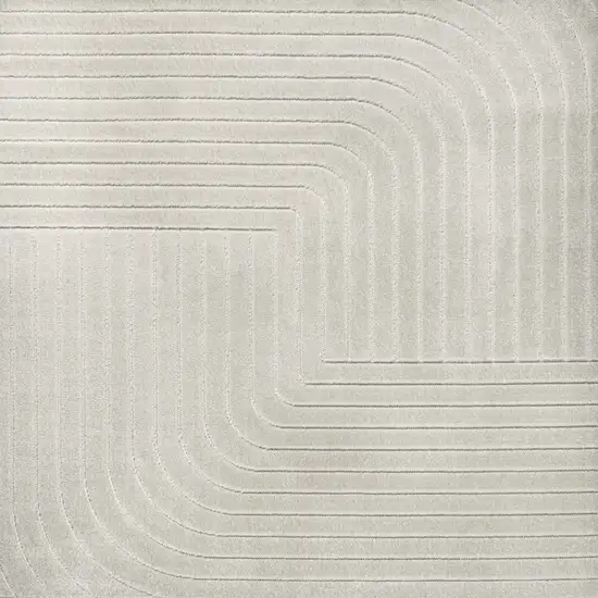 9' Ivory And Cream Square Striped Indoor Outdoor Area Rug Photo 1