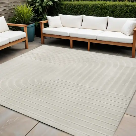 9' Ivory And Cream Square Striped Indoor Outdoor Area Rug Photo 1