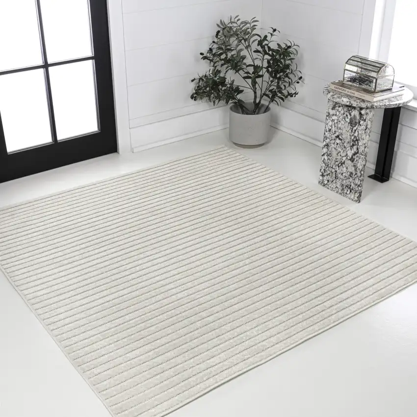 6' Ivory And Cream Square Striped Indoor Outdoor Area Rug Photo 2