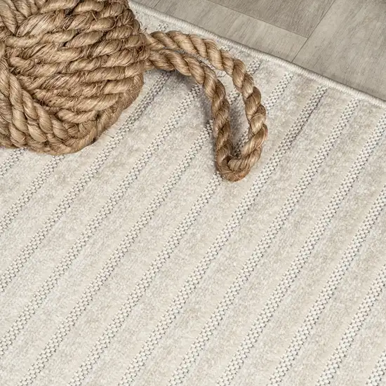 6' Ivory And Cream Square Striped Indoor Outdoor Area Rug Photo 6