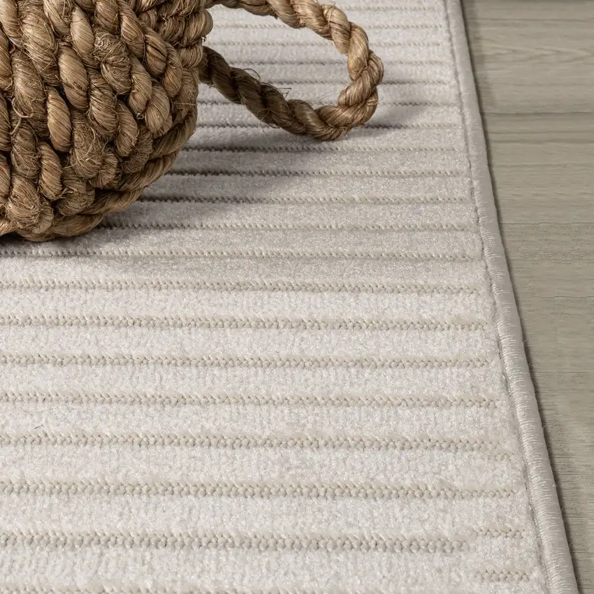 8' Ivory And Cream Square Striped Indoor Outdoor Area Rug Photo 8