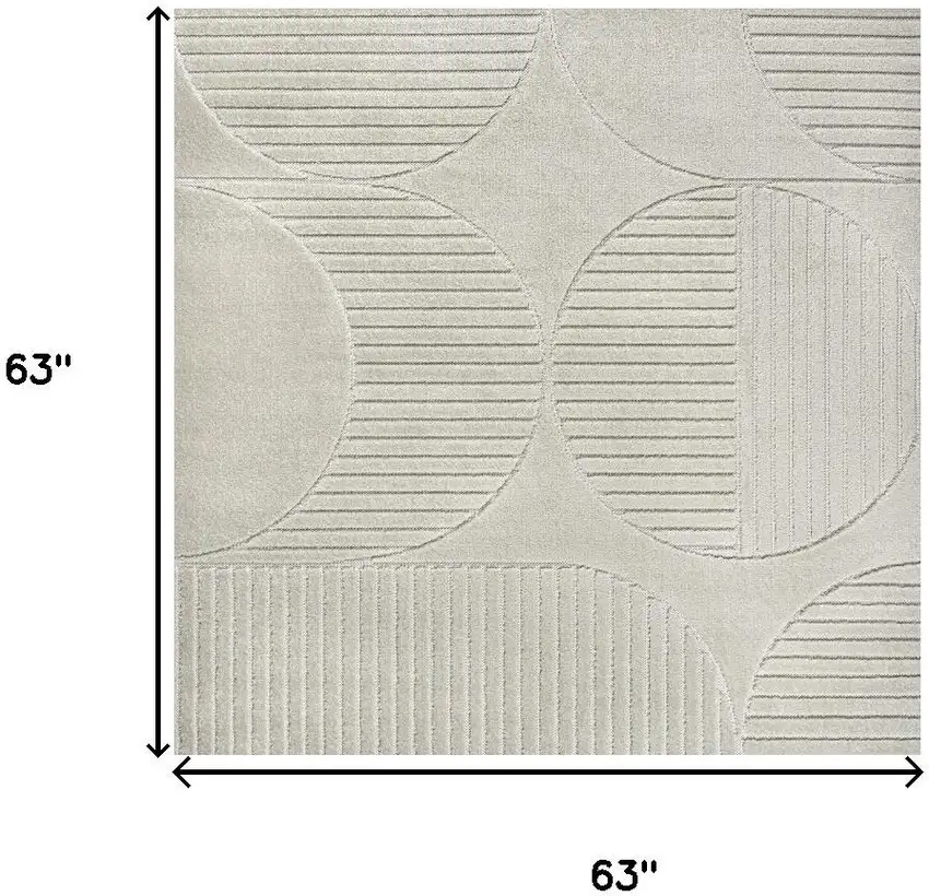 5' Ivory And Cream Square Striped Indoor Outdoor Area Rug Photo 9