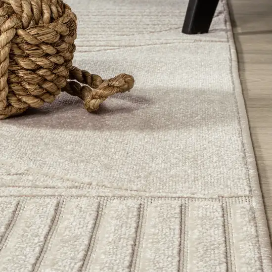 5' Ivory And Cream Square Striped Indoor Outdoor Area Rug Photo 7