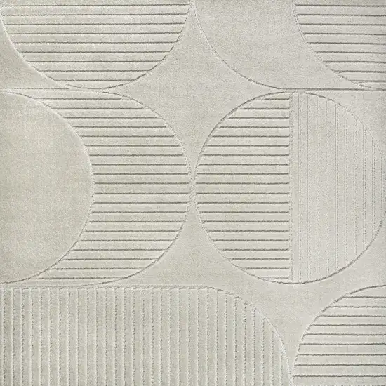 6' Ivory And Cream Square Striped Indoor Outdoor Area Rug Photo 1