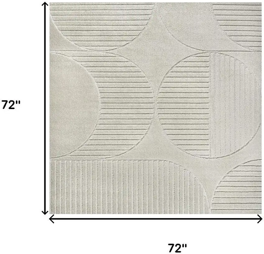 6' Ivory And Cream Square Striped Indoor Outdoor Area Rug Photo 9