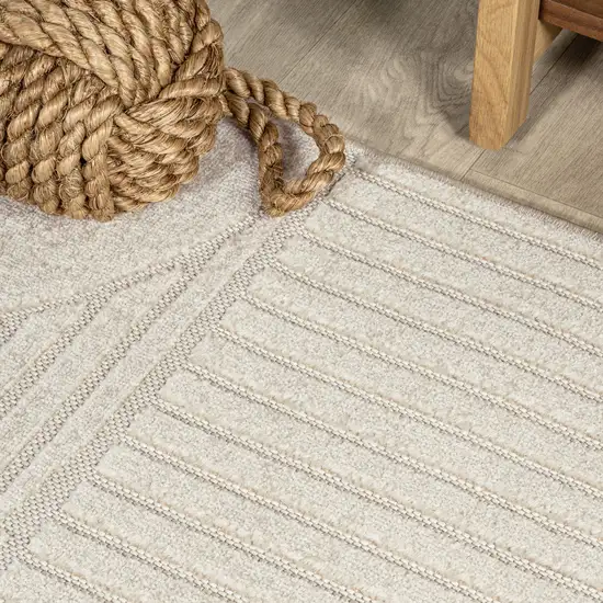 6' Ivory And Cream Square Striped Indoor Outdoor Area Rug Photo 4