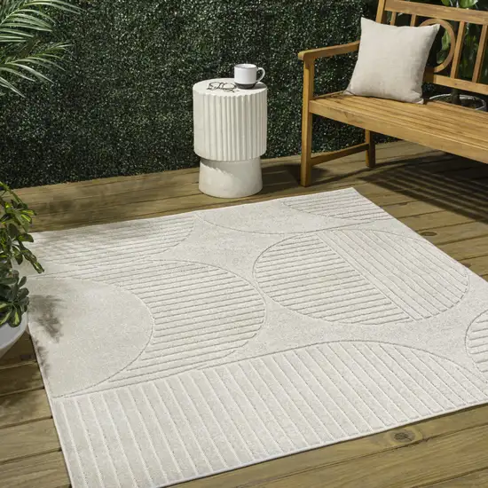 9' Ivory And Cream Square Striped Indoor Outdoor Area Rug Photo 3
