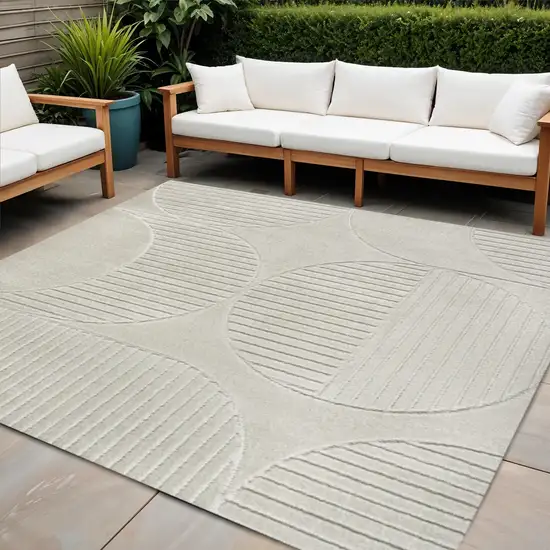 9' Ivory And Cream Square Striped Indoor Outdoor Area Rug Photo 1