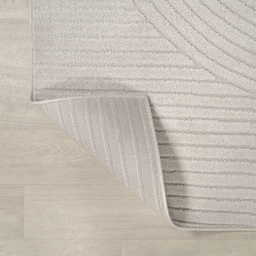 9' Ivory And Cream Square Striped Indoor Outdoor Area Rug Photo 6