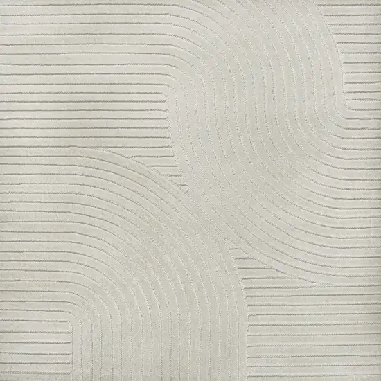 9' Ivory And Cream Square Striped Indoor Outdoor Area Rug Photo 1