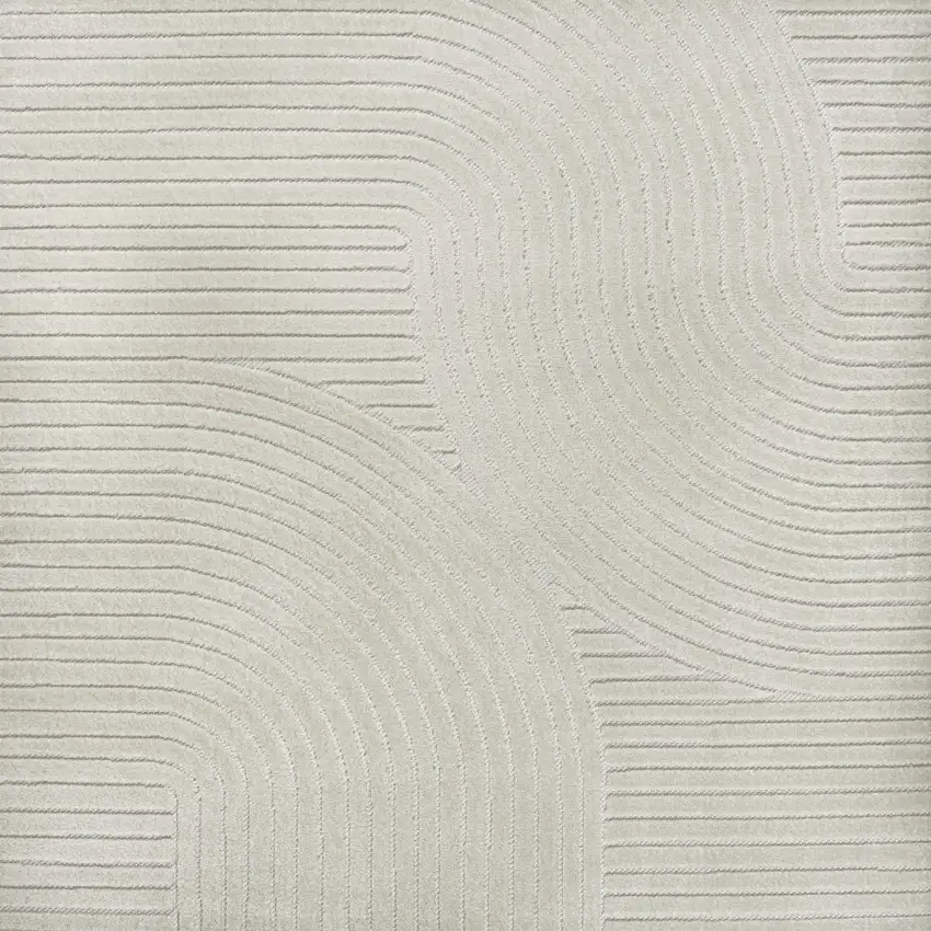 9' Ivory And Cream Square Striped Indoor Outdoor Area Rug Photo 1