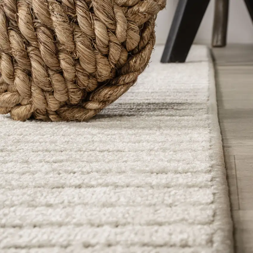 9' Ivory And Cream Square Striped Indoor Outdoor Area Rug Photo 8