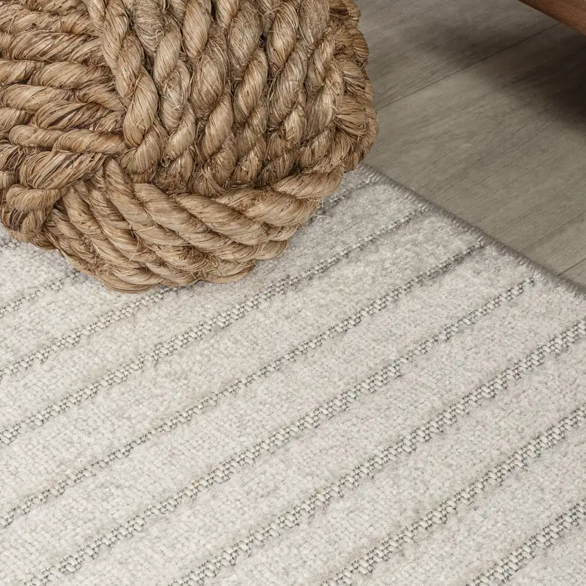 9' Ivory And Cream Square Striped Indoor Outdoor Area Rug Photo 7