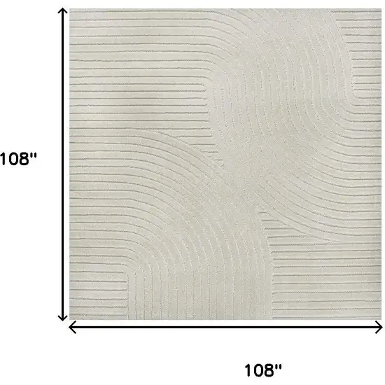 9' Ivory And Cream Square Striped Indoor Outdoor Area Rug Photo 6