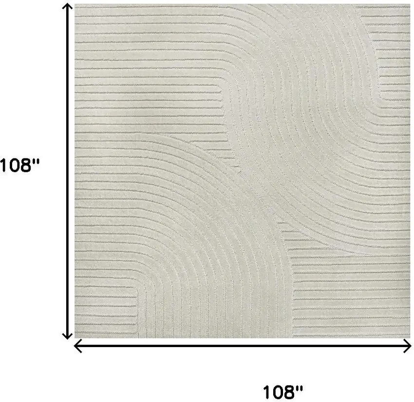 9' Ivory And Cream Square Striped Indoor Outdoor Area Rug Photo 6