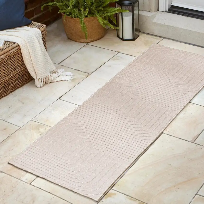 10' Ivory And Cream Striped Indoor Outdoor Runner Rug Photo 4