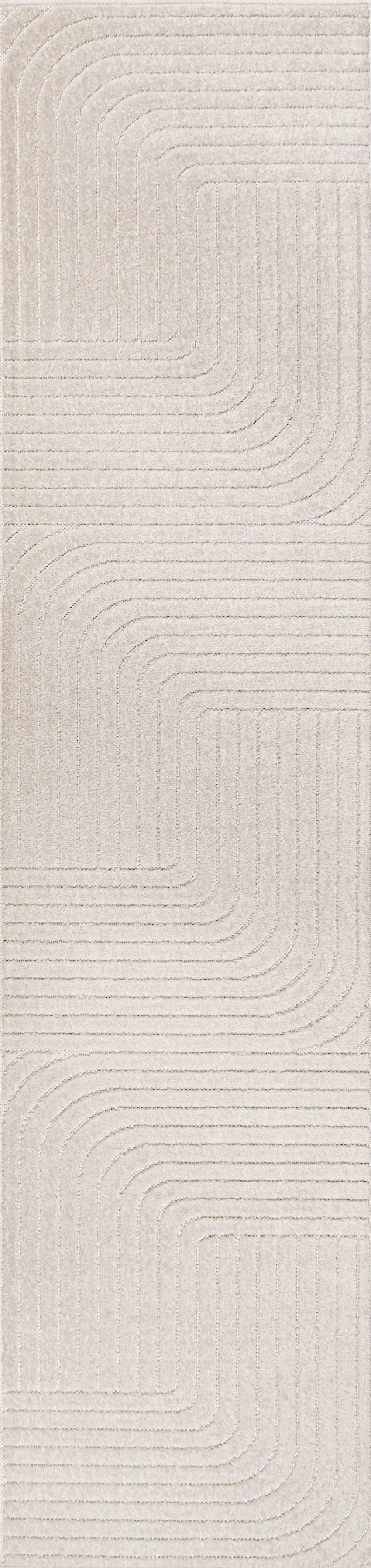 10' Ivory And Cream Striped Indoor Outdoor Runner Rug Photo 1